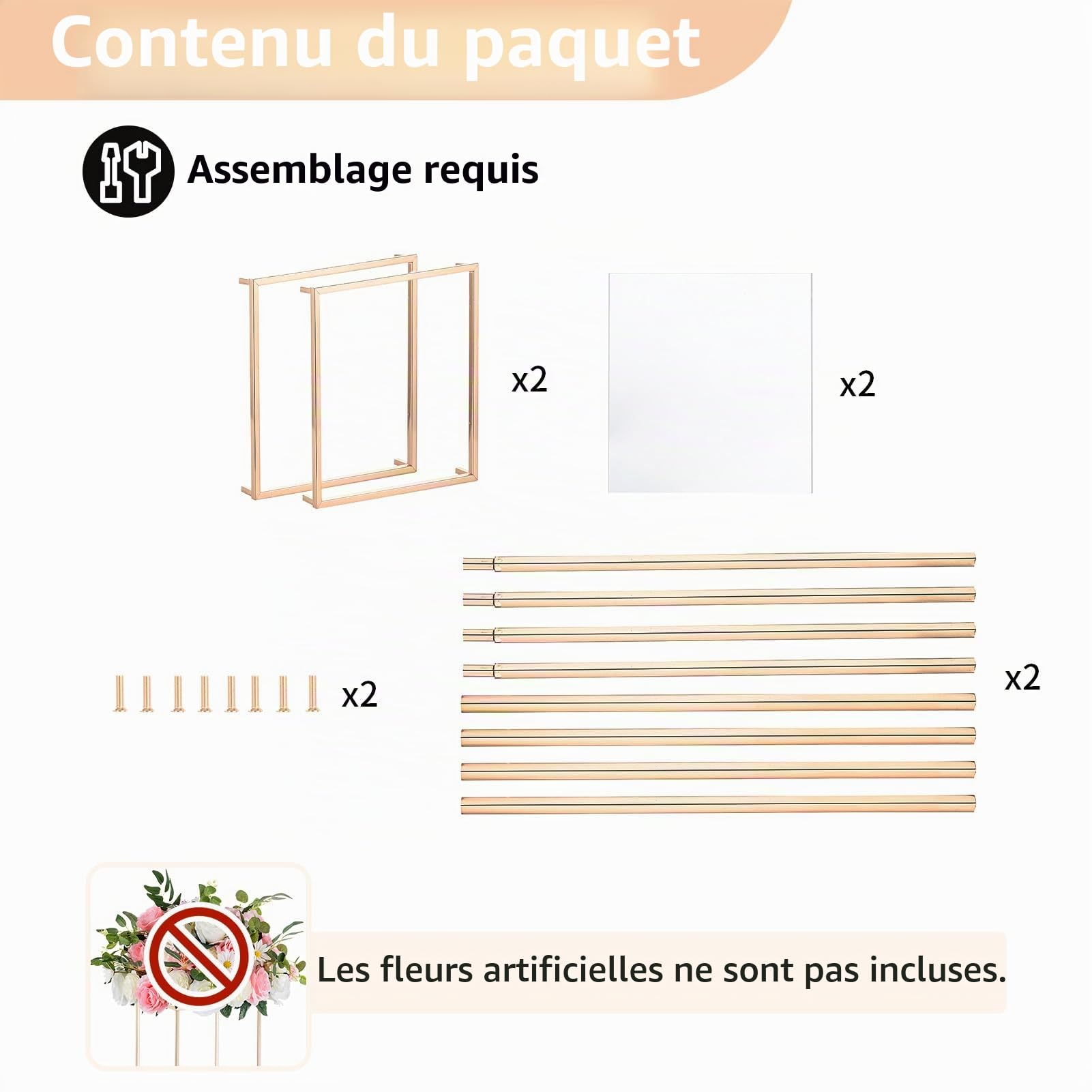 Nuptio 2 Pièces Vases Or pour Tables Centre Table Mariage, Support Fleur Colonne Vase Plancher Fleur Métal, Vase Géométrique 80cm Haut, Présentoir Fleurs Rectangulaire pour Mariage Fête Maison