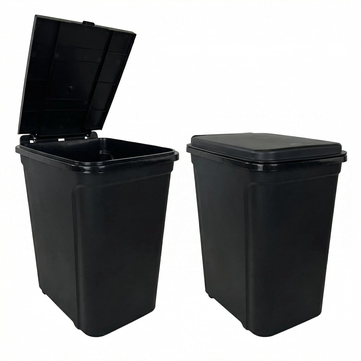 2-Pack 7.6 Gallon Kitchen Trash Can with Lid, Plastic Garbage Bin with Detachable Press Top Lid, Medium Trash Can with Lid for Kitchen, Office, Bathroom, Black