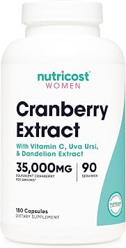 Nutricost Cranberry Extract for Women 180 Capsules for 90 Servings with Vitamin C, Uva Ursi & Dandelion Root, Vegan, GMO-Free & Gluten-Free