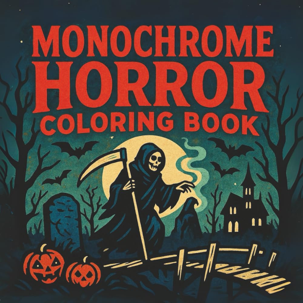 Monochrome Horror Coloring Book: 50 Bold Black-and-White Haunted Illustrations for Adults
