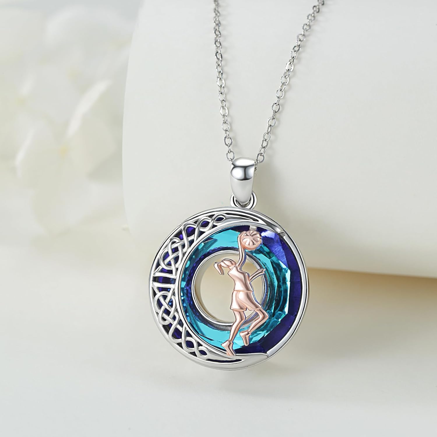 LES OSEWA Crescent Moon Celtic Necklace Sterling Silver Crystal Jewelry Graduation Birthday Gifts for Women