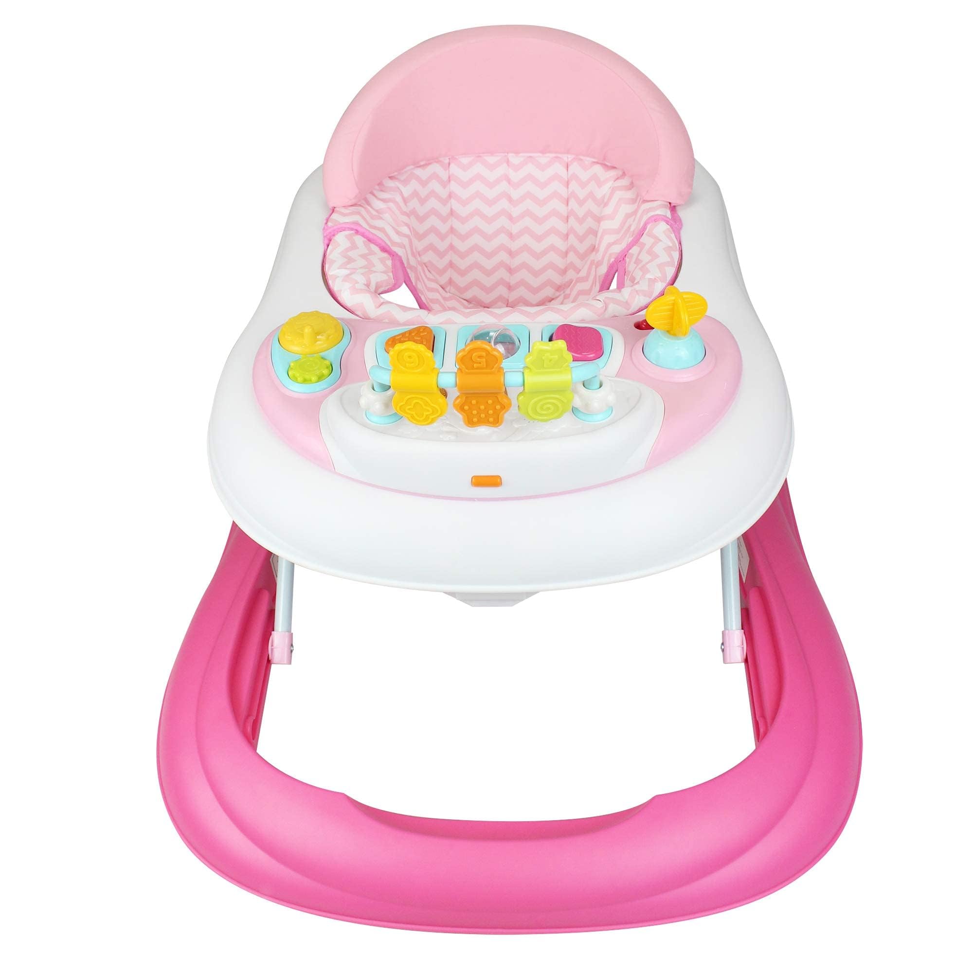 Leogreen Trotteur Bébé Évolutif Musical, 2 en 1 Chaise et Trotteur Réglable, Siège Rembourré, Activités avec Sons et Lumière, Rose