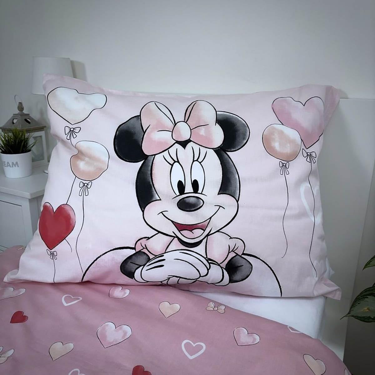 Minnie Mouse Balloon Copripiumino Singolo 140x200 + Federa Disney | Set lenzuola reversibile | Cotone naturale traspirante Oeko-Tex | Disney ufficiale | Bambine | Regalo | Lavabile in lavatrice