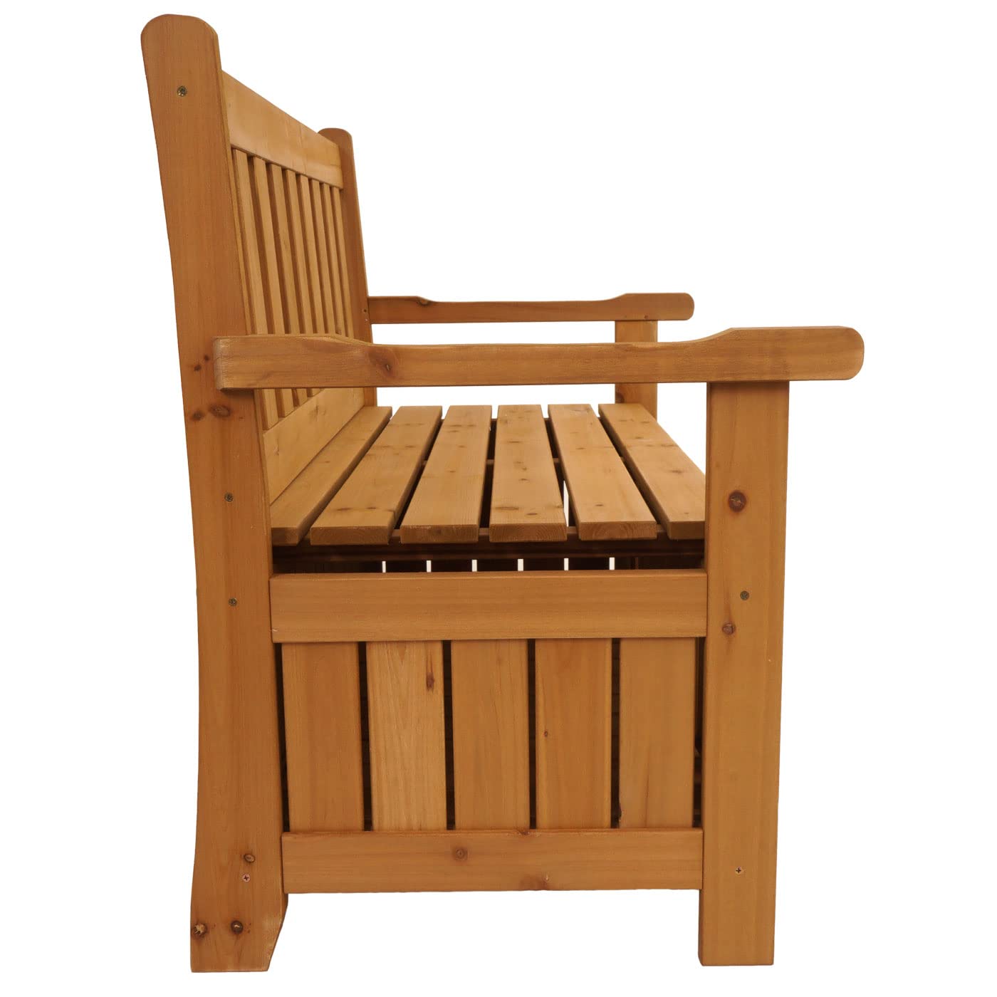 Mendler Banco de jardín HWC-L68 con espacio de almacenamiento, banco de almacenamiento, madera de abeto exterior, MVG, 114 cm, marrón