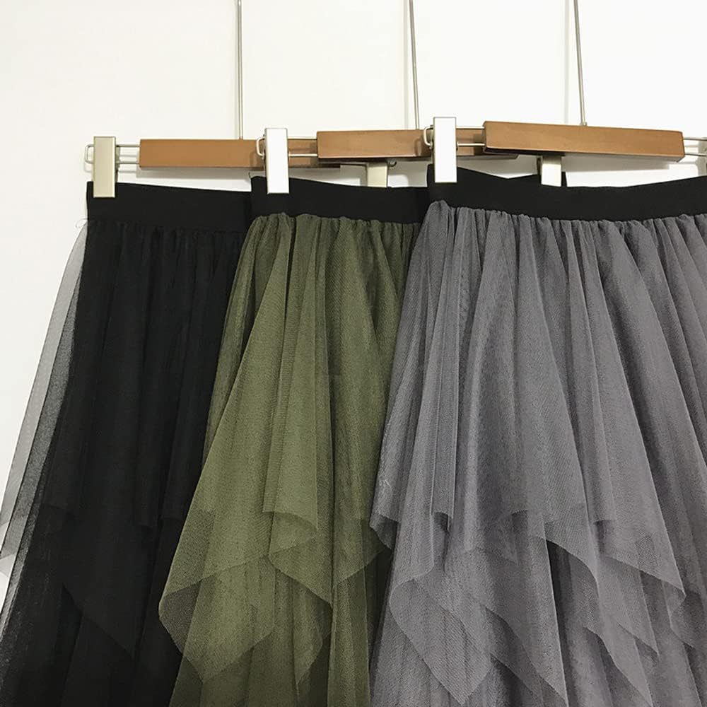 LBKKC Tulle Skirts for Women, Puffy Skirt Asymmetrical Midi Length Ruffled Tutu Layered Mesh Fairy Skirt - Image 7