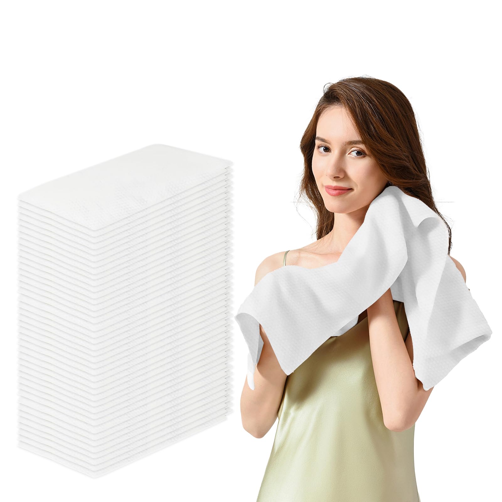 Disposable Large Luxury Towels, 100 PCS Super Absorbent Hair Drying Towel, Eco-Friendly Disposable Bath Towel, Salon & Spa Towels for Hair, Face Body Use (White, 40 x 80 cm)