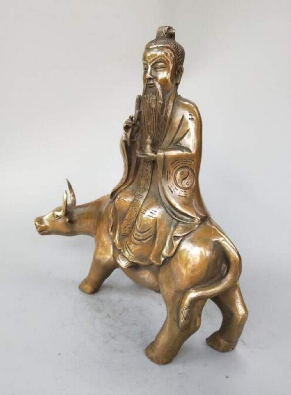 時代物 銅老子騎牛香插・銅老子出關像・銅塑老子騎