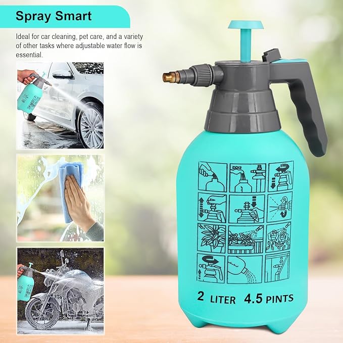 Image of Portable 2L Transparent Garden Spray Bottle Featuring an Adjustable Nozzle and Hand-Pressure Pump for Plant Misting, Yard Care, and Weed Treatment (Sky Blue)