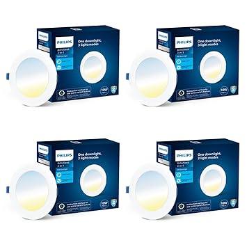 PHILIPS Astra Sleek 10-watt Round LED Downlighter | 3 Colors in 1 Recessed LED Downlight | LED Ceiling Light for Home and Hall | Cut Out: 4.3 inch, Color: Tunable White, Pack of 4 - image, photos