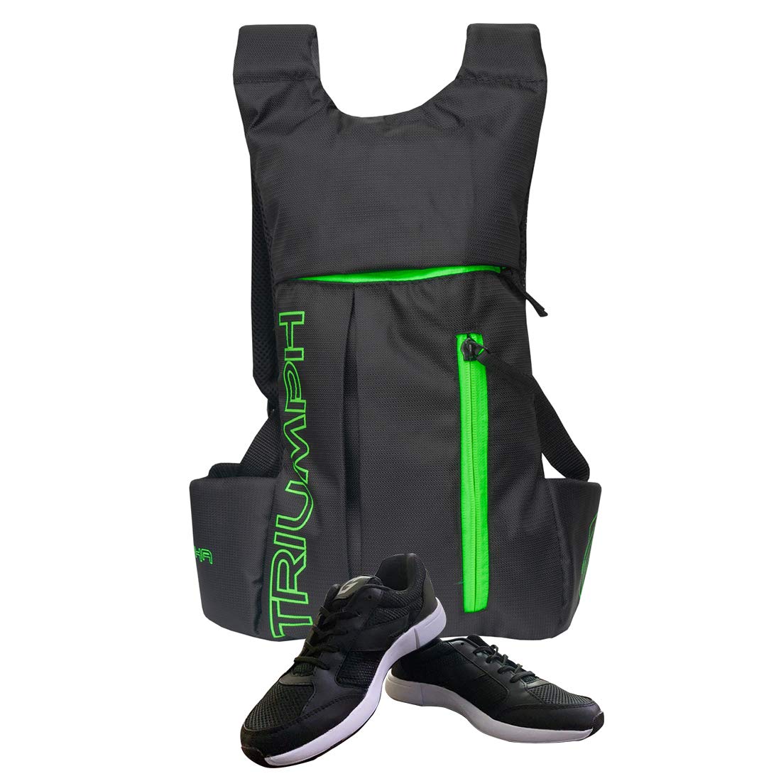 GOWINNx-2 All Black Size-8 with Triumph Back Bag Alpha Pro-6003 Black/Lime