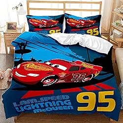ESAAH Juego de cama de Cars impreso en 3D, funda nórdica de 135 x 200 cm, funda de almohada de 80 x 80 cm, juego de ropa de cama para niños (A5,135 x 200 cm, 75 x 50 x 1)