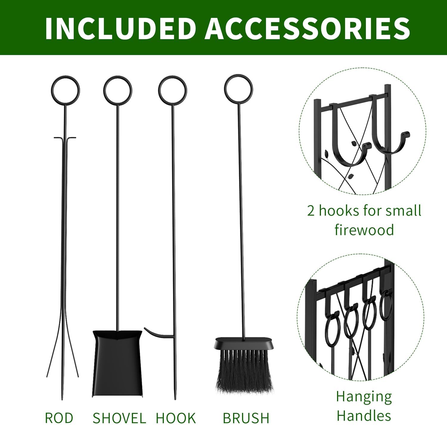 U-Shaped Firewood Rack with Tools, Outdoor Log Holder for Fireplace Patio Garage Deck, Heavy Duty Fire Wood Storage Stand