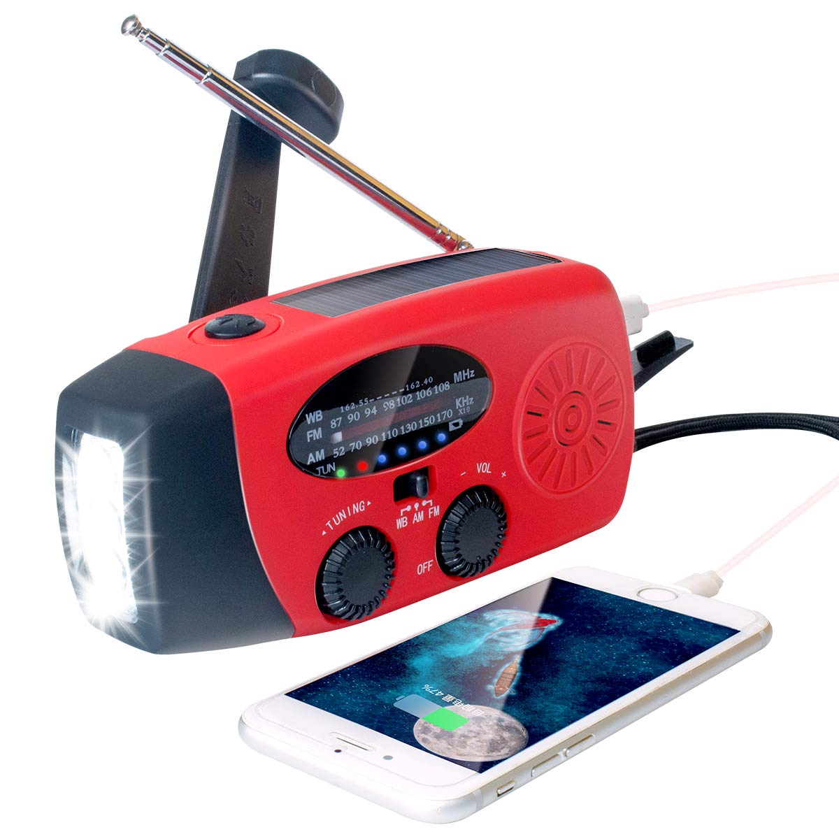 Emergency Hand Crank Weather Radio with 2000mah Cellphone Charger, AM/FM NOAA Portable Radio, Alertsync Solar Powered Radio with Flashlight, SOS Alarm, Bright Flashlight for Home Outdoors