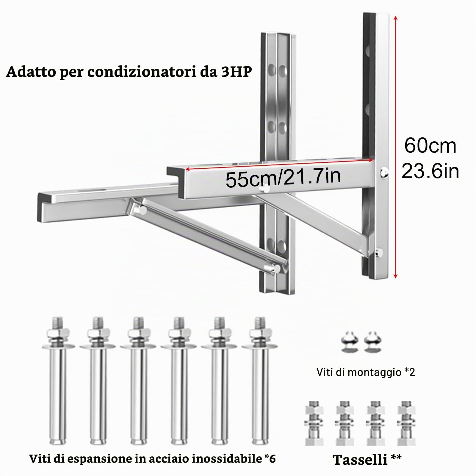 Staffe Condizionatore Esterno, Staffe per Climatizzatore in Acciaio Unità Esterna, Fino a 220 Kg, Telaio di Supporto in Acciaio Inox 304 per Pompa di Calore Esterna(60x55cm/23.6x21.7in)