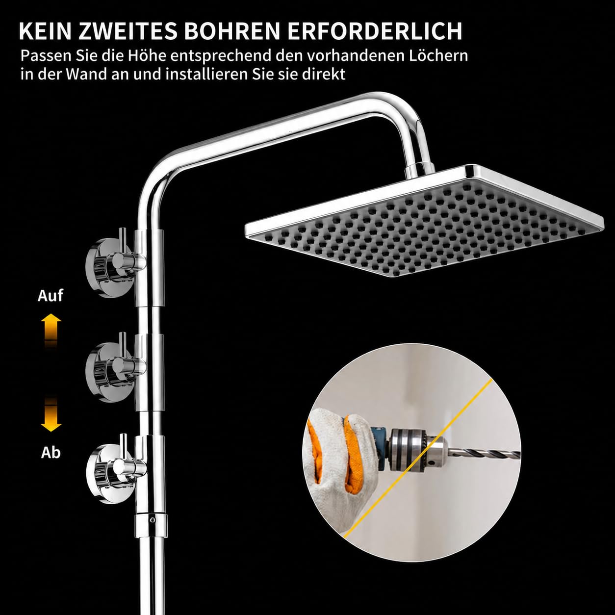 HOMELODY System prysznicowy z termostatem, chrom – armatura prysznicowa ze stali nierdzewnej, deszczownica z armaturą w zestawie. Blokada bezpieczeństwa w temperaturze 38°C, słuchawka prysznicowa ABS