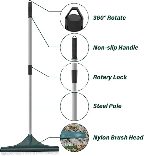 Miniatura 4 de SOYUS - Rastrillo de césped artificial, rastrillo de mano con mango ajustable, de acero de 32 a 52 pulgadas para césped sintético