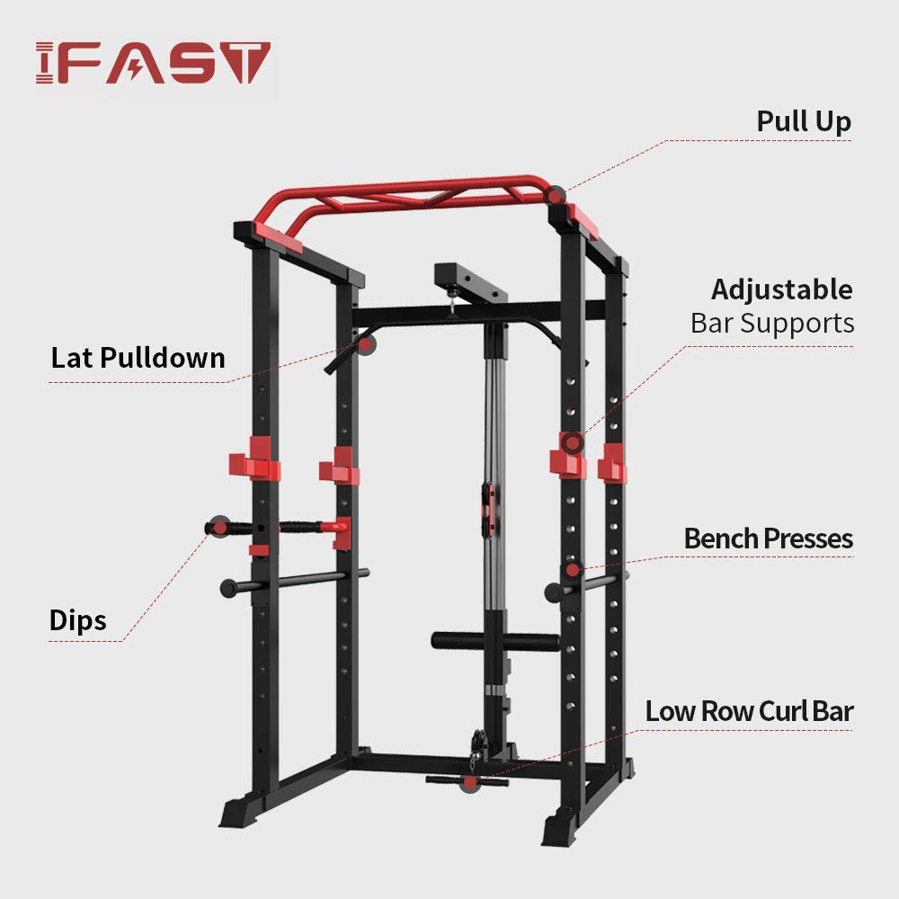 aphrophina Home Gym Power Cage for Strength Training, Adjustable Pull-Up and Squat Rack, 1000 lbs Capacity, Black and Red