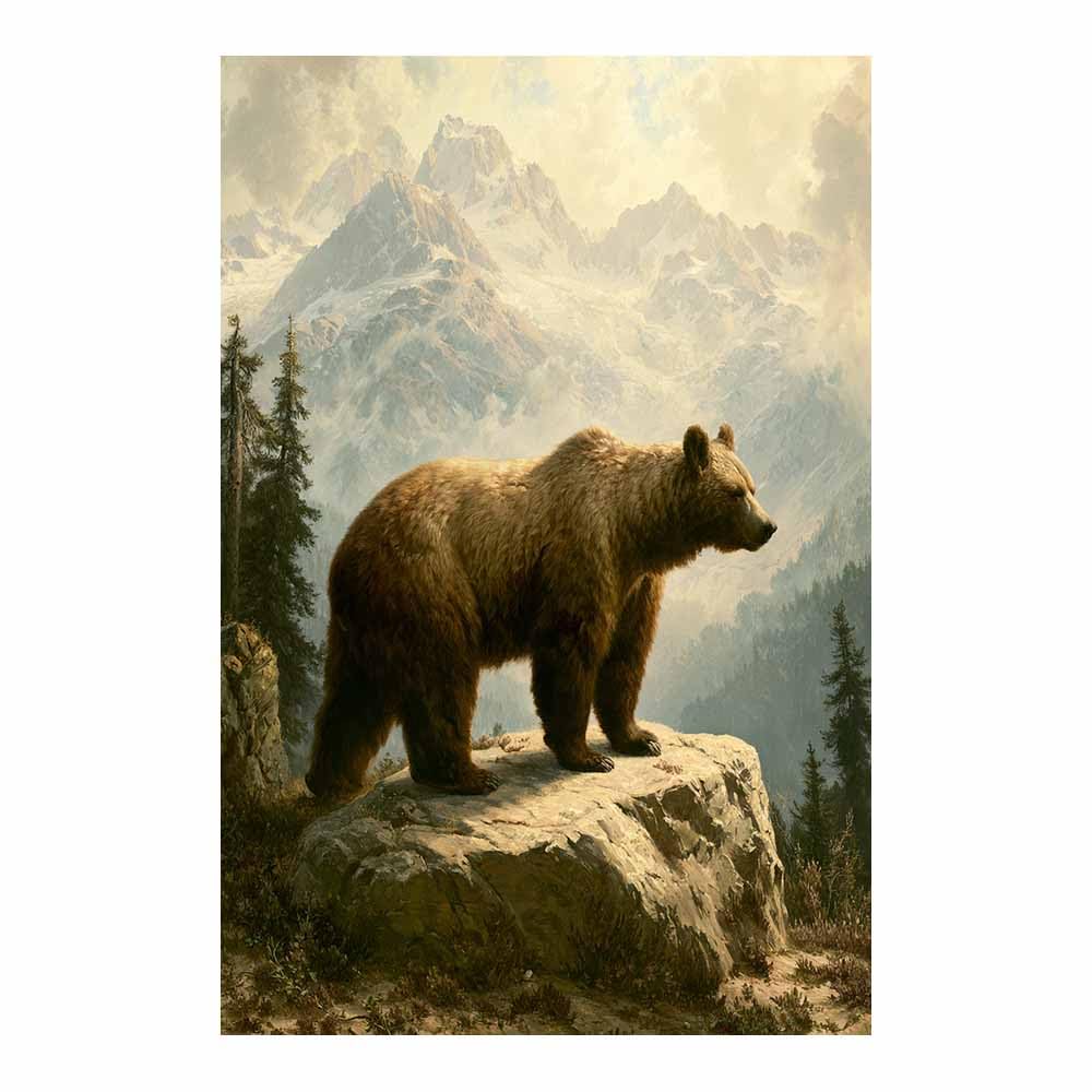 PUQAAEO Wall Art Painting Grizzly Bear Prints On Canvas Wild Peakss Grizzly Animal Pictures Wall Art for Home Cabin Decoration Rustic Farmhouse Decor(Multicolor)-60x90cm Unframed