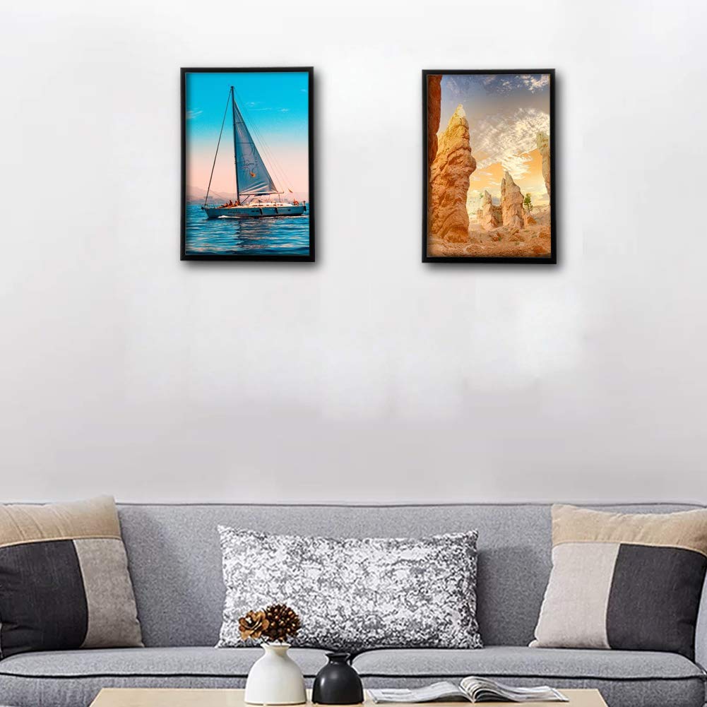 ATOBART Cornice per foto A4, 21 x 30 cm in legno nero certificato cornici per esposizione da tavolo a parete orizzontalmente o verticalmente, set di 2