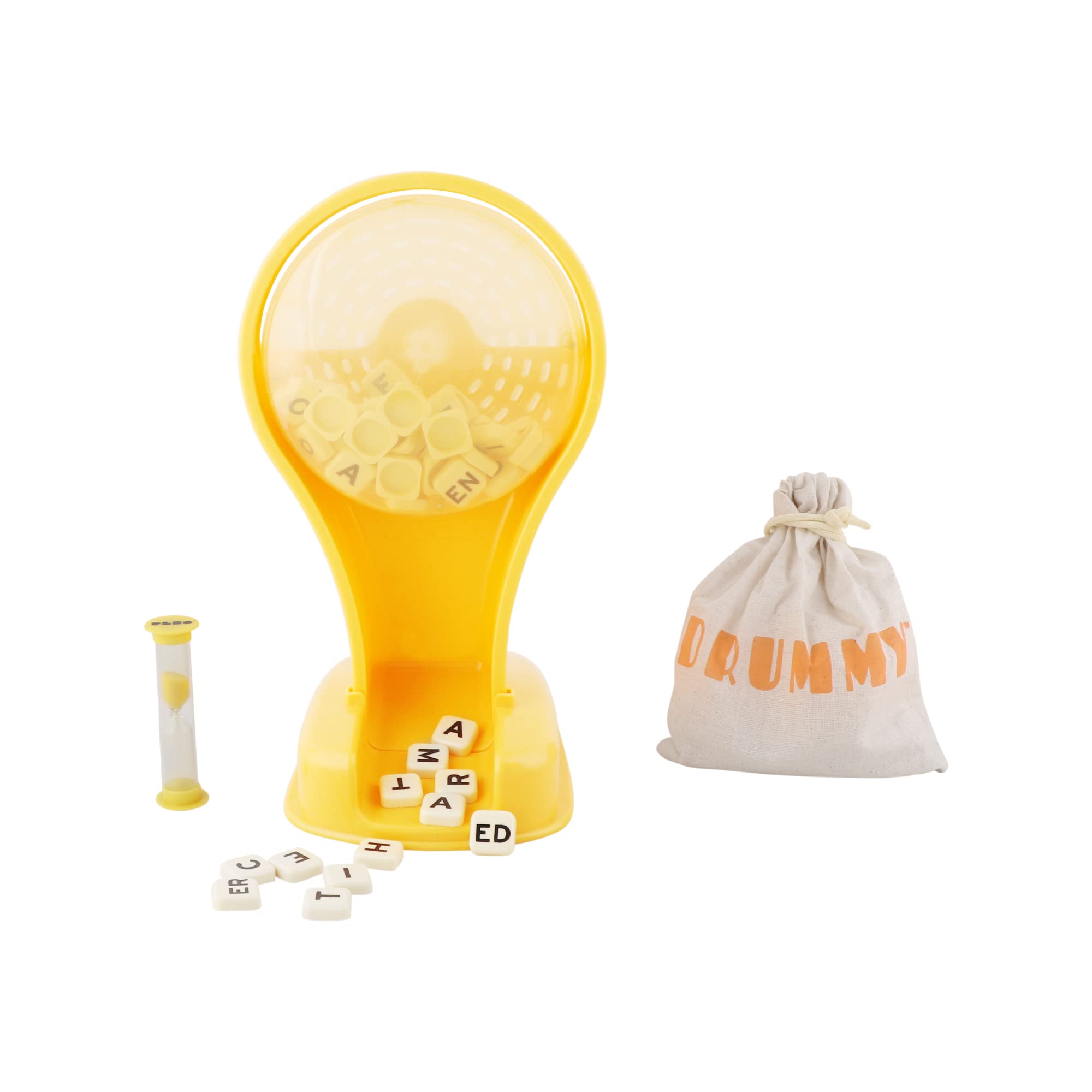 Plex Drummy Word Spin Scrabble Board Game - | 100 Tiles with Alphabets & Combinations Letters | Indoor/Outdoor | Child Safe | Non-Toxic | Educational Toy | Word Game | Sand Timer | 6+ Years