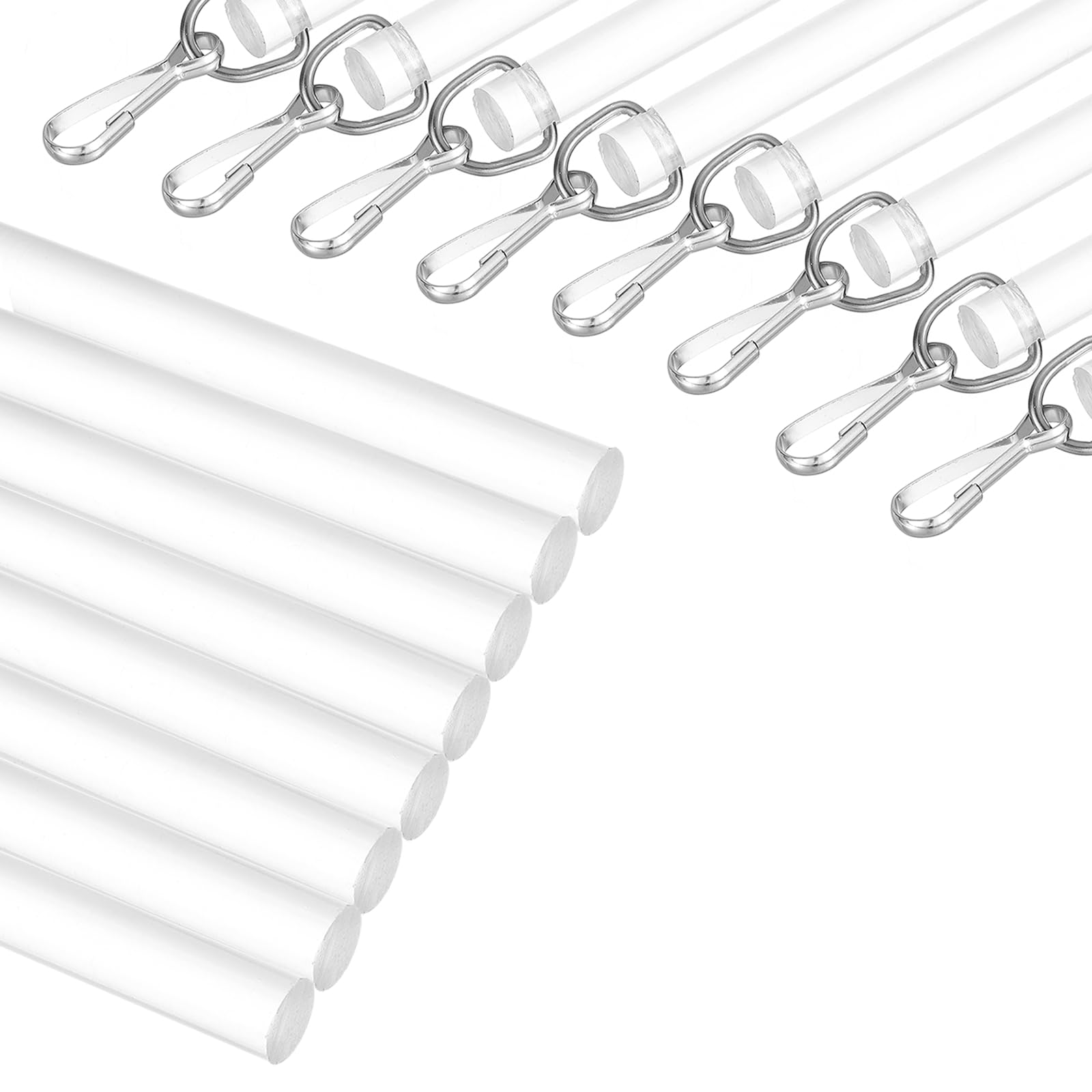 sourcing map 8Pcs 12" Acrylic Drapery Wand, Invisible Curtain Pull Rod with Hook, Universal Tilt Wand Replacement Part for High Hanging Curtain Opening-Closing, Clear — image 1