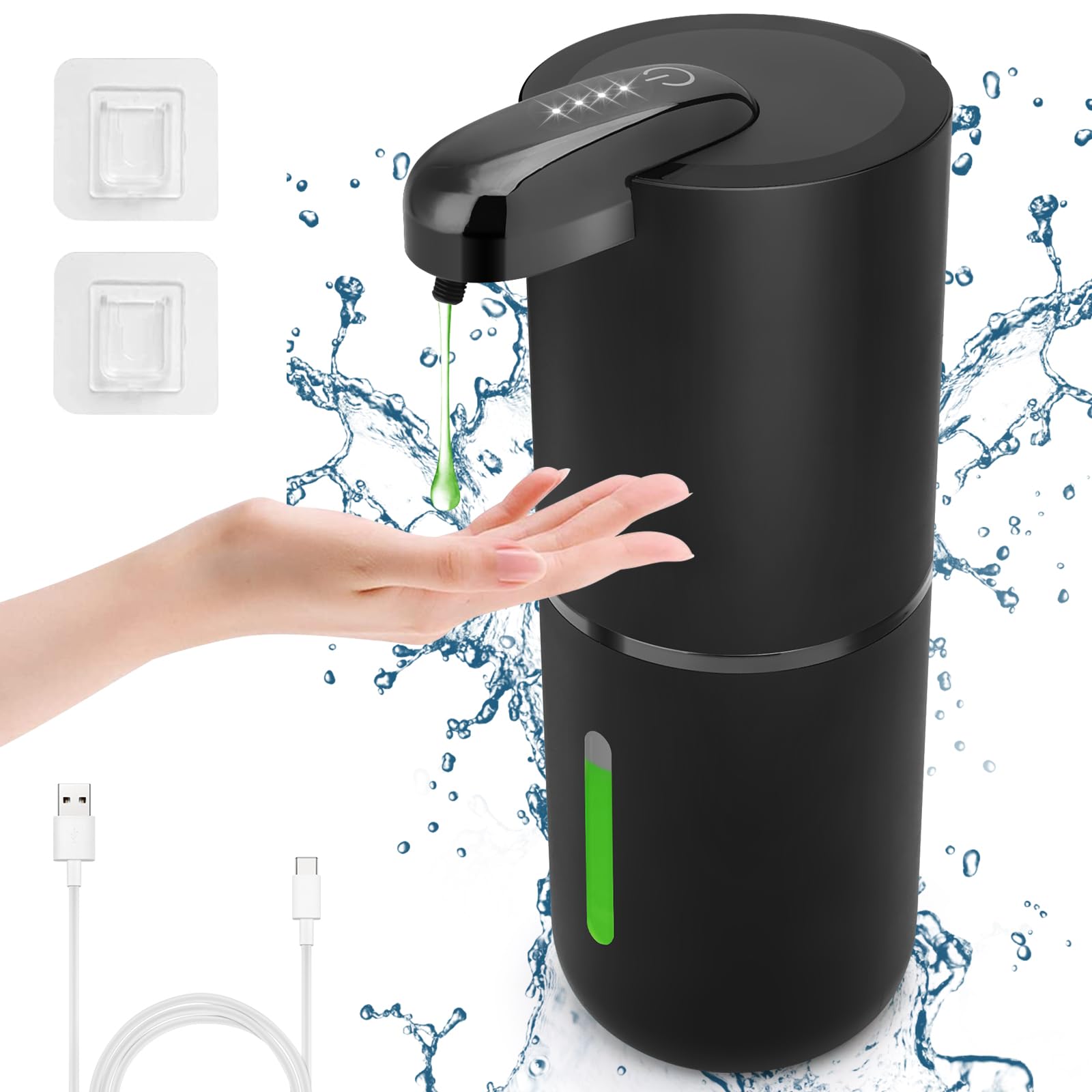 Cuteefun Automatic Liquid Soap Dispenser, 380 ml Refillable Soap Dispenser, Wall Soap Dispenser with 4 Levels Control, Electric Soap Dispenser for Bathroom, Kitchen, Black