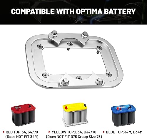 Miniatura 2 de Billet - Paleta de batería de aluminio, soporte de sujeción de batería compatible con Racing Trunk Optima Battery Tray Azul, Amarillo Rojo Top 34