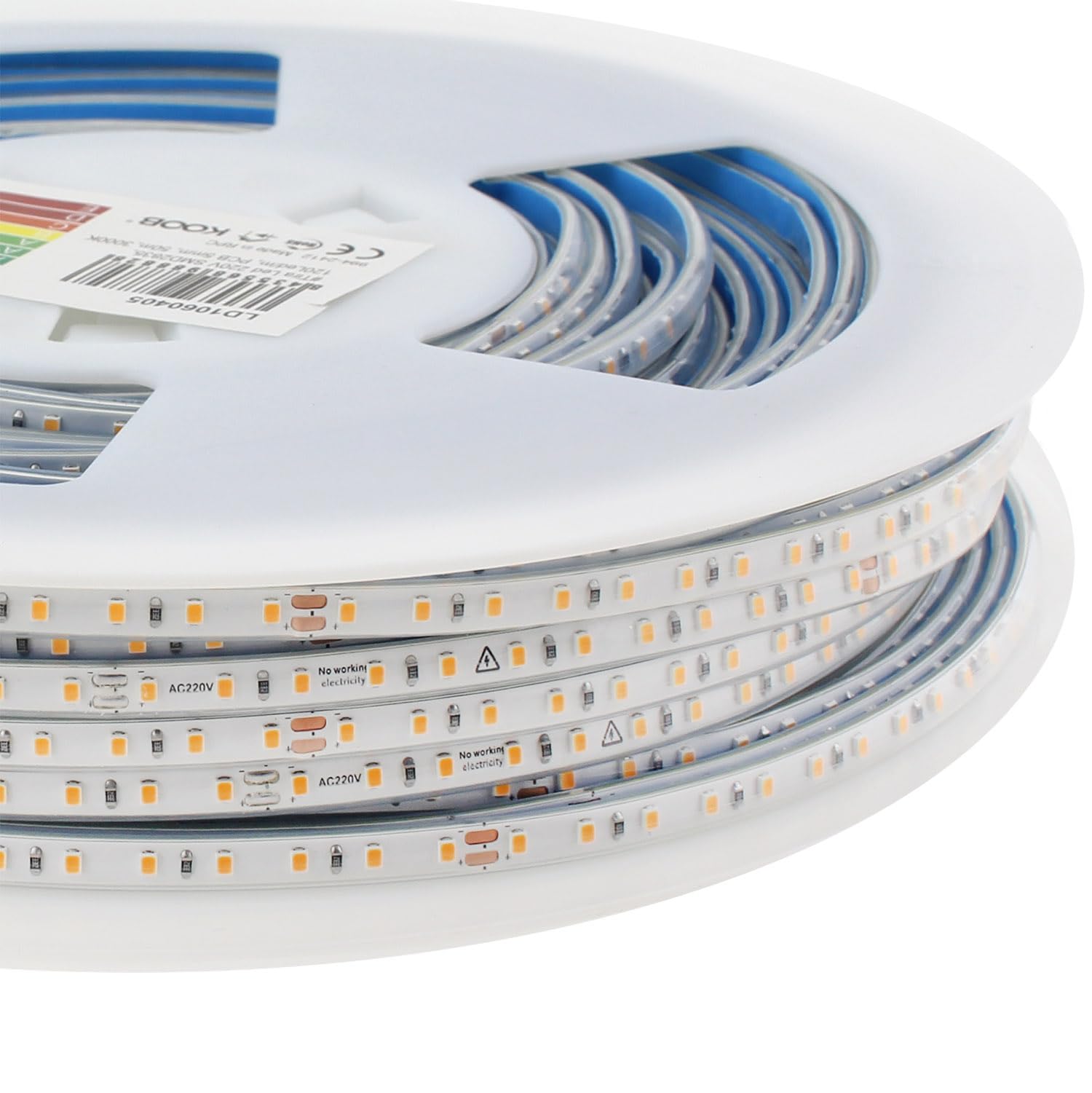 ledbox Tira LED 220V Super Slim SMD2835, 120Led/m, 8W/m, Triac Regulable, Corte 10cm, Carrete 50 Metros, Silicona, Blanco Neutro, IP65, Interior y Exterior