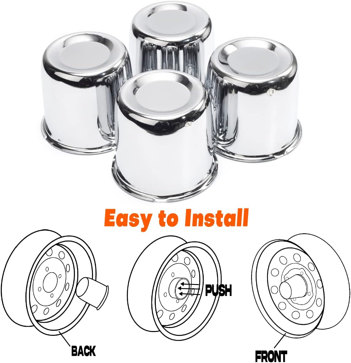 4Pcs 3.31 inch Wheel Center Caps Push Through Trailer Wheel Center CapsCenter Bore Truck Trailer RV SUV Wheels Rims Chrome Hub Covers, 3.31in Bore, 3.03in Tall
