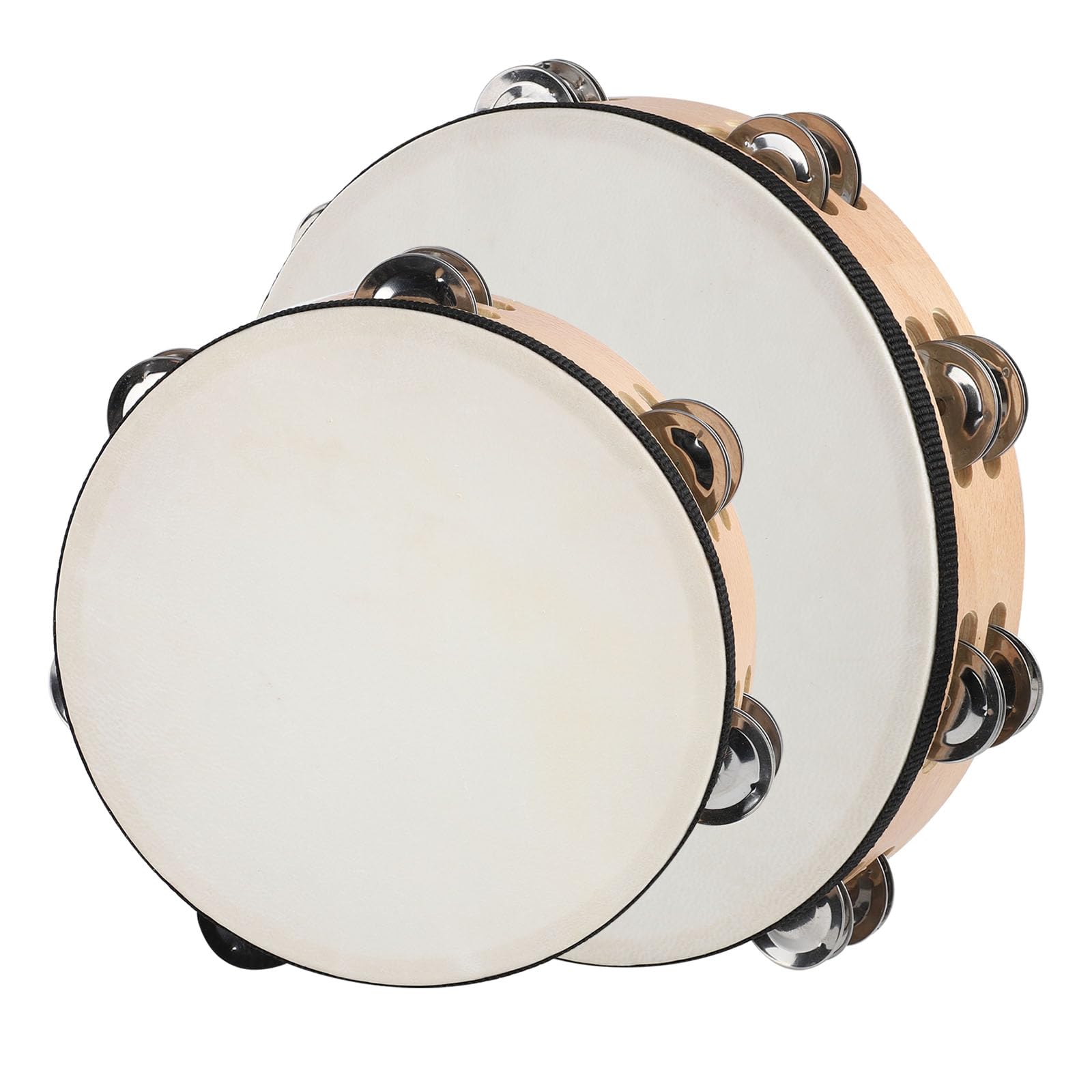 Goatskin Tambourine 10" and 8" kit With Metal Jingles Hand Held Drum Tambourines for Adults Church Dance Games KTV Party