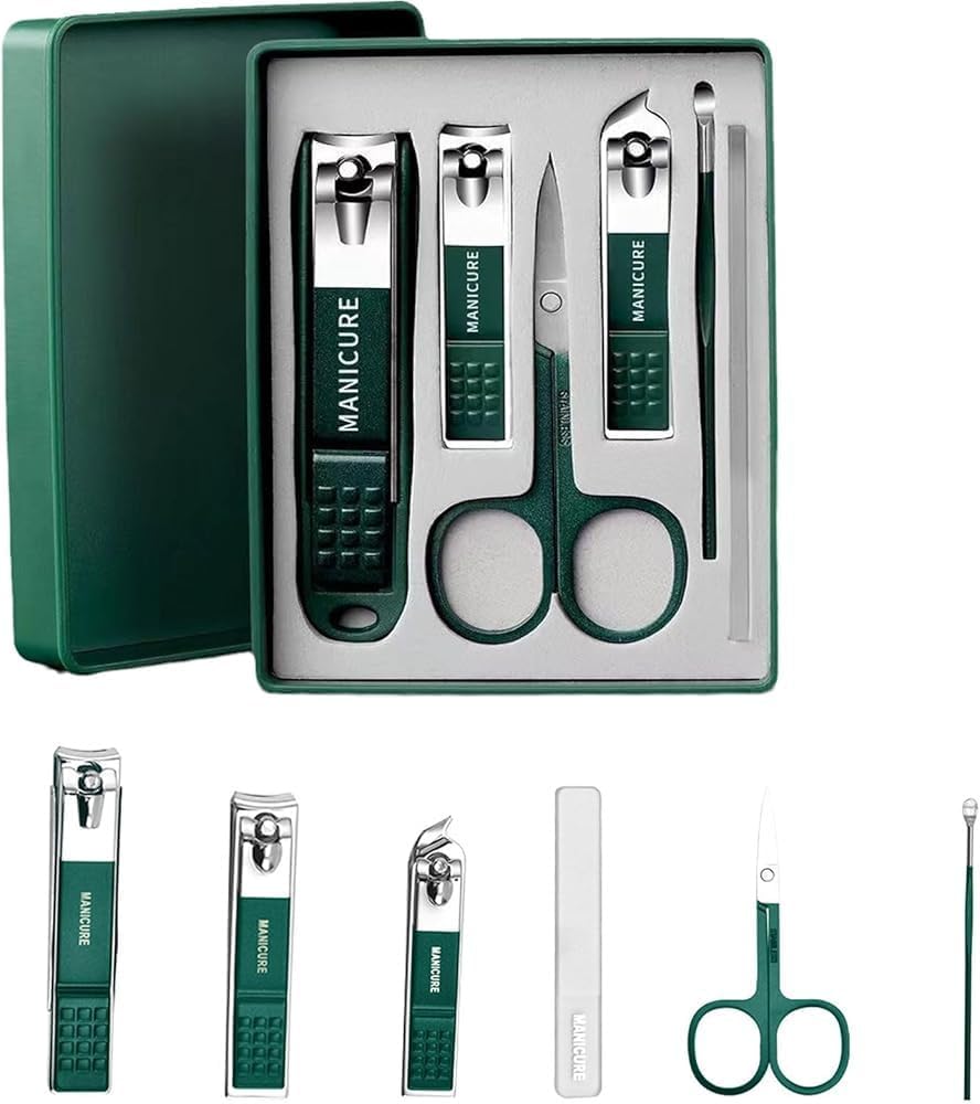 6 in 1 Stainless Steel Manicure Set with Nail Clippers & Scissors | Professional Nail Cutter Kit with Anti-Splash Design | Pedicure Grooming Kit for Women, Men & Kids (Green Case)-picture-52