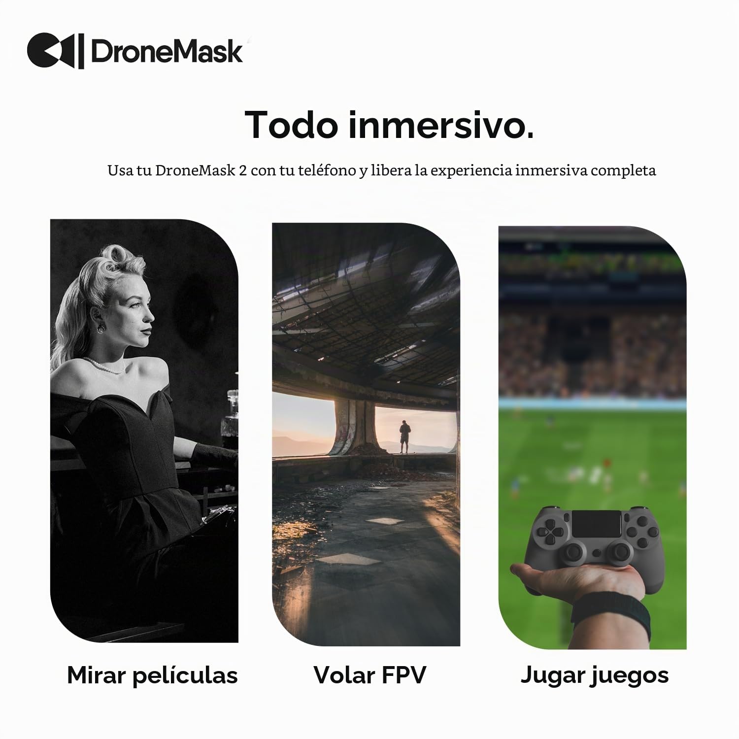 DroneMask 2 VR - Gafas de Realidad Virtual para Drones - Compatible con dji, Skydio, Autel y más - Negro - iOS y Android