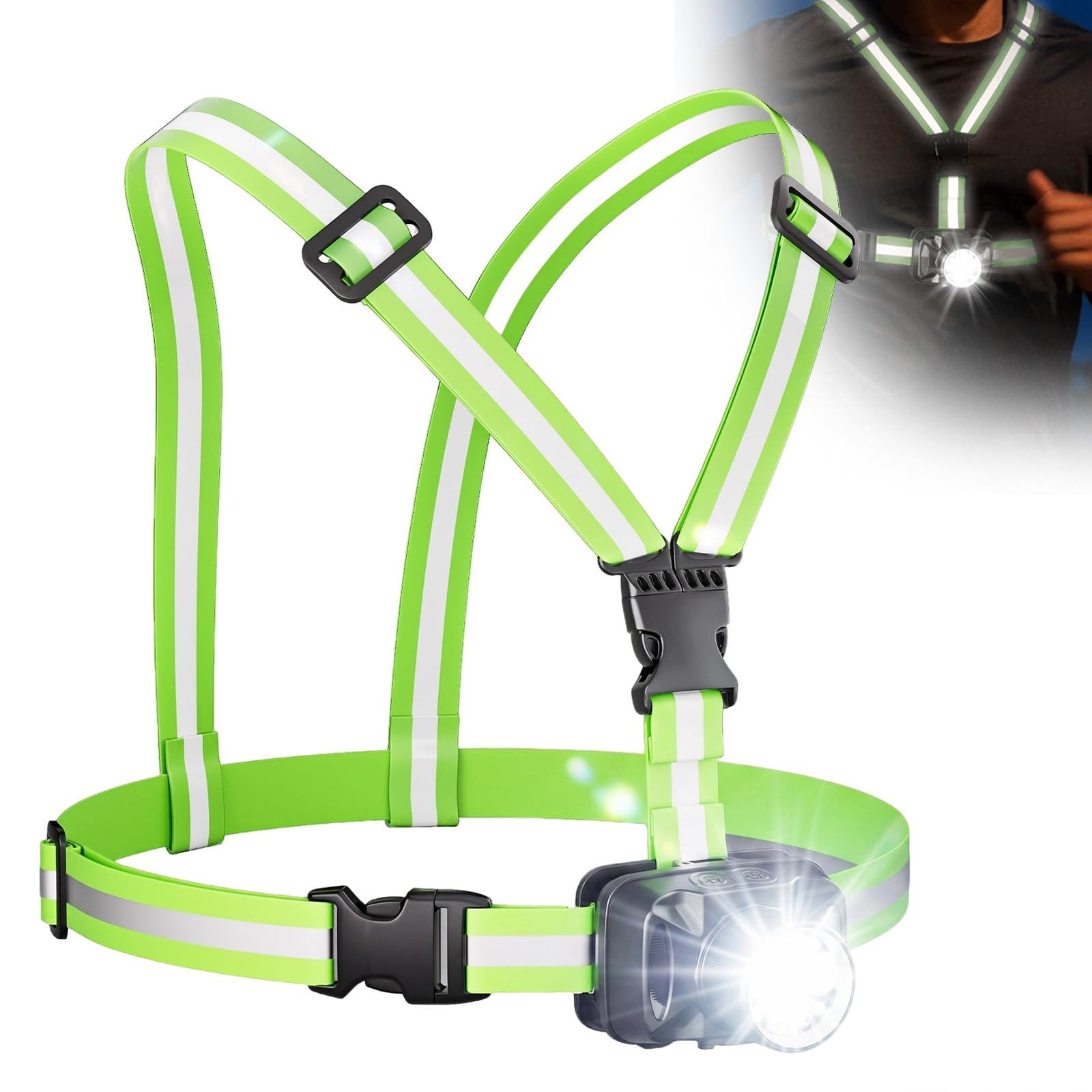 ChaneeHann Running Lights for Runners 550 Lumens, 6 Modes Light, USB-C Rechargeable Chest Lamp, Waterproof, Reflective Running Vest & Dual-Strap for Jogging, Hiking, Fishing, Cycling