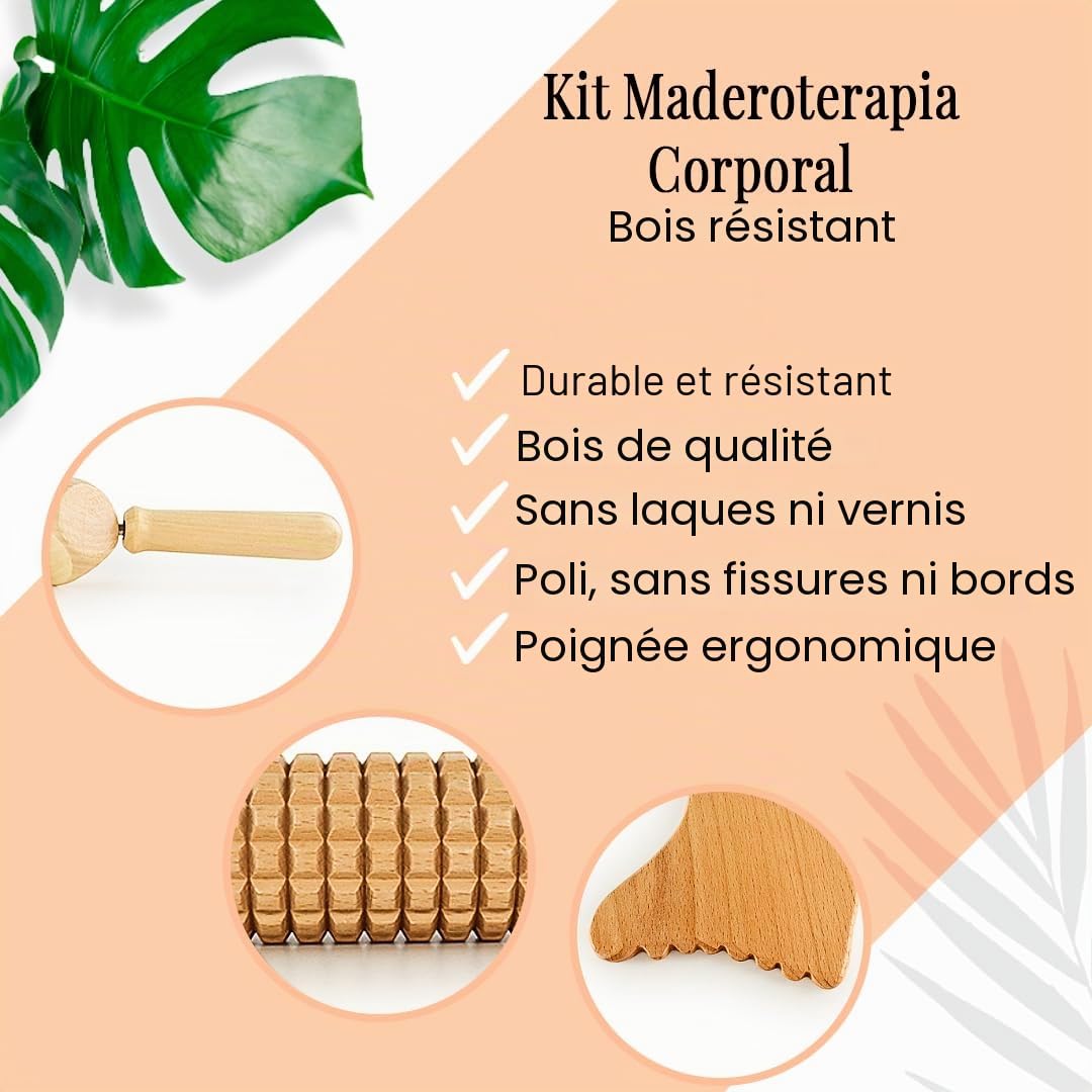Kit Thérapie Bois Anti-Cellulite | Thérapie par Le Bois avec Cours sur DVD | Kit composé de 6 éléments en Bois de pin et Lotus Naturel | Designs exclusifs Aesthetic Wood Therapy Espagne