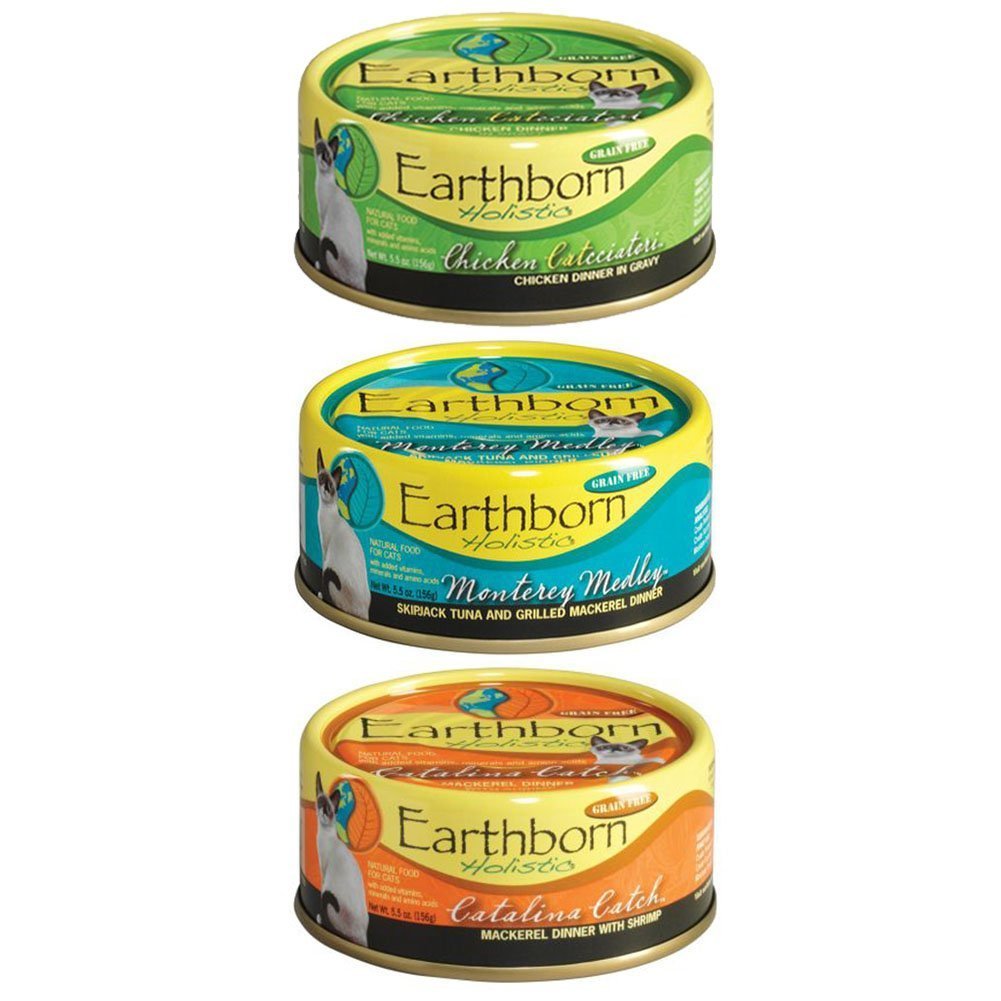 Earthborn Holistic Wet Cat Food Variety Pack - 3 Flavors (Catalina Catch, Chicken Catcciatori, and Monterey Medley) - 5.5 Ounces Each (12 Cans Total)