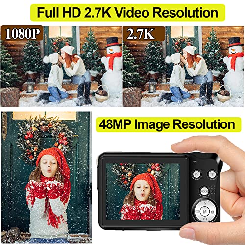 Digital Camera,2.7K 48MP Compact Camera,2.7 inch Pocket Camera,Rechargeable Small Digital Camera for Kids,School,Children,Adults,Photography with 16X Digital Zoom(32GB SD Card Included,1 Battery) - Thumbnail 2