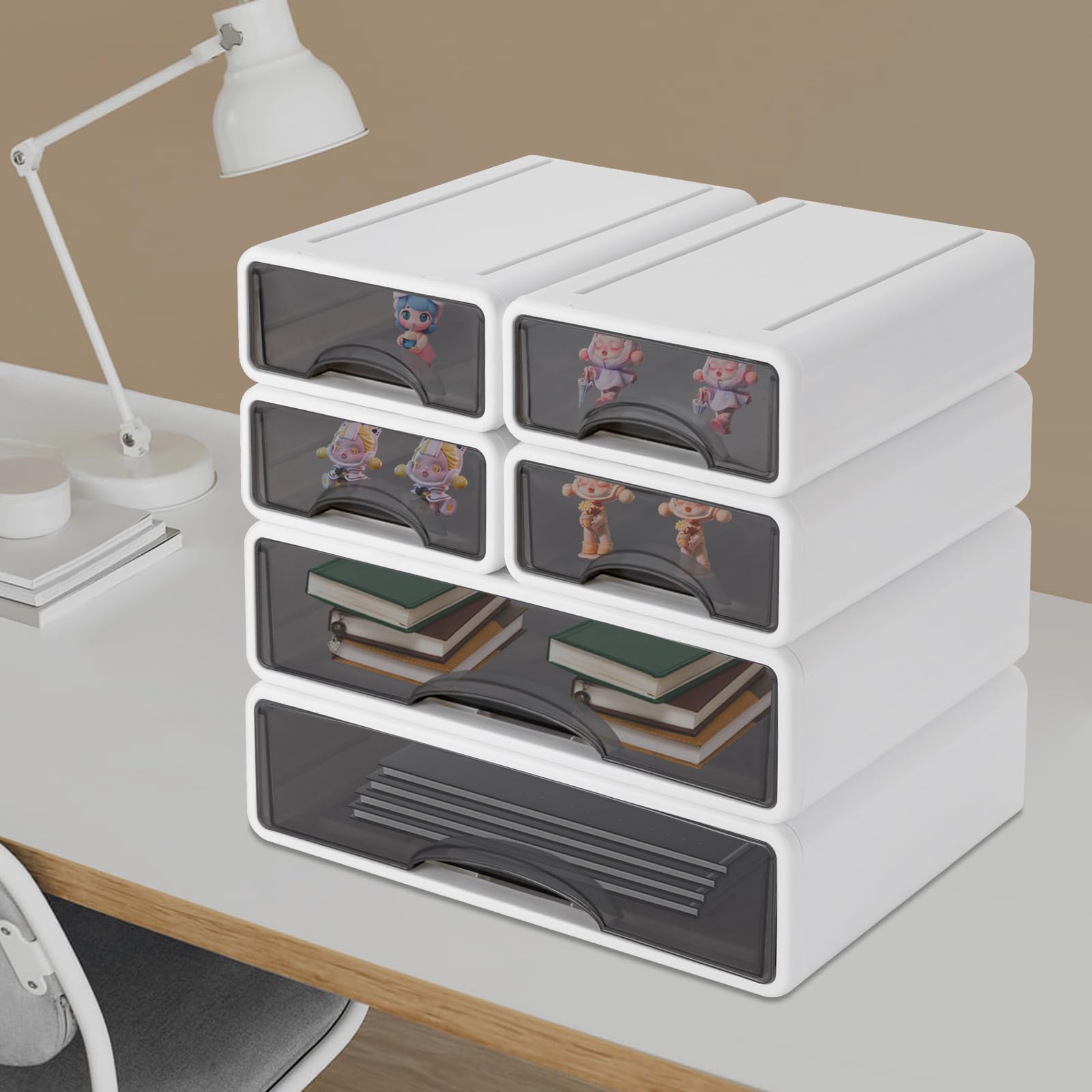 Set di 6 cassetti da scrivania, impilabili a 4 strati, con cassetto, impilabile, per cancelleria, trucco, gioielli, ufficio, artigianato, supplies (bianco)