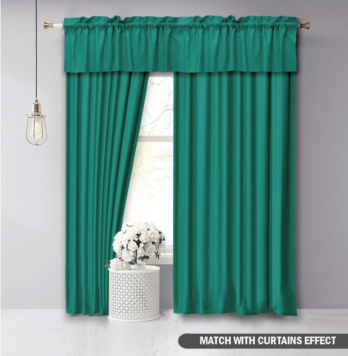 Plain Cotton Valance, Decorative Window Rod Pocket Valance Half Drape for Kitchen Window 2 Panel,30x36 Inches, Teal Green