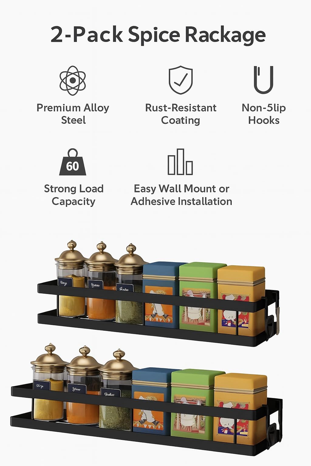 Wall Mounted Iron Spice Racks - 3 Sizes -6