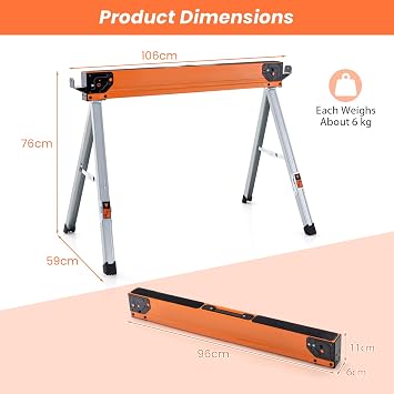 GiantexUK 2PCS Folding Sawhorses, 1000KG Heavy Duty Twin Pack Workbench