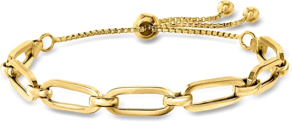 Ross-Simons Italian 18kt Gold Over Sterling Paper Clip Link Bolo Bracelet