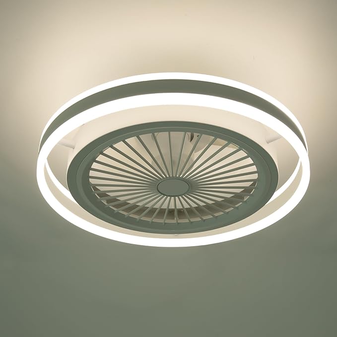 OMGGYER Plafondventilator met verlichting, stil, dimbaar, lamp met ventilator, plafond, led-plafondlamp, Flush Mount 50 cm, plafondventilator met afstandsbediening, plafondlamp voor woonkamer,