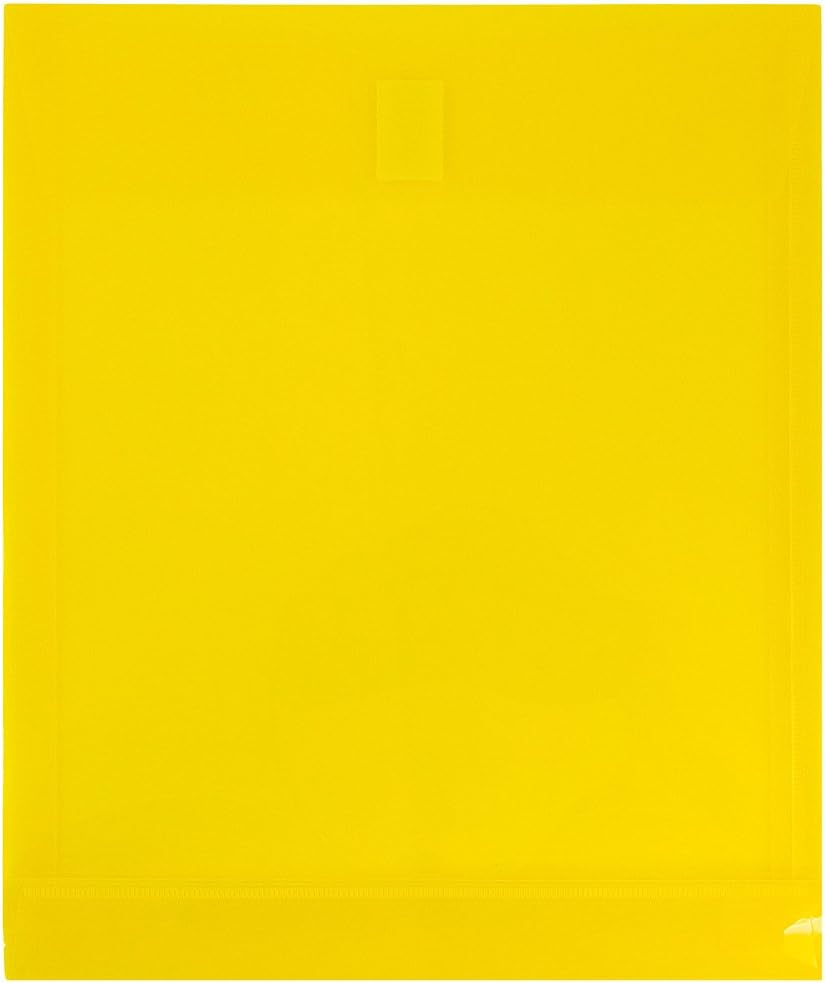 JAM Paper Plastic Expansion Envelopes with Hook & Loop Closure - Letter Open End - 9 3/4" x 11 3/4" - Yellow - 12/Pack
