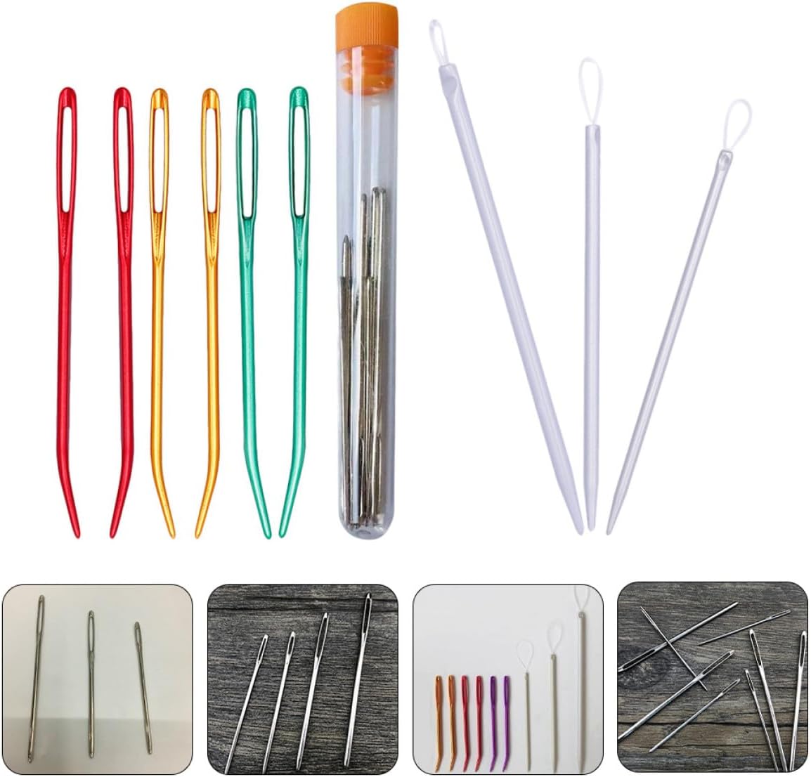 SHINEOFI Large Eye Sewing Needles Set for Hand Sewing Knitting Sweaters Bent Straight Yarn Needles for Crafts Household Use Random Color