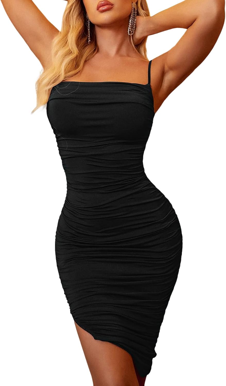 Colysmo Summer Spaghetti Strap Midi Dress - Striped Boho Beach Sundress For Women, A-Line, Casual
