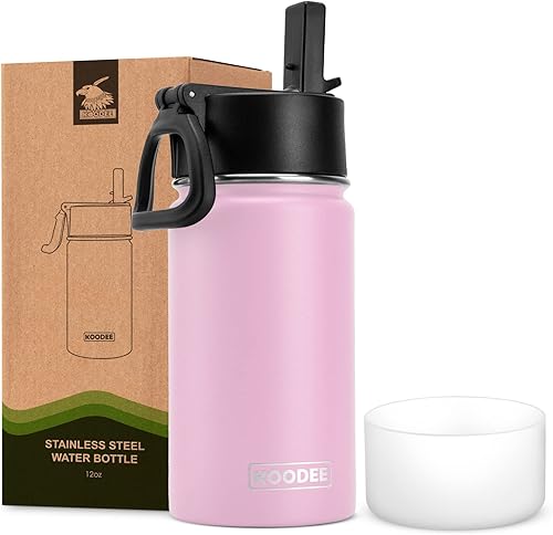 Koodee - Botella de agua de acero inoxidable con tapa para popote, termo de boca ancha de 32 oz con doble pared, aislada al vacío, para deportes,