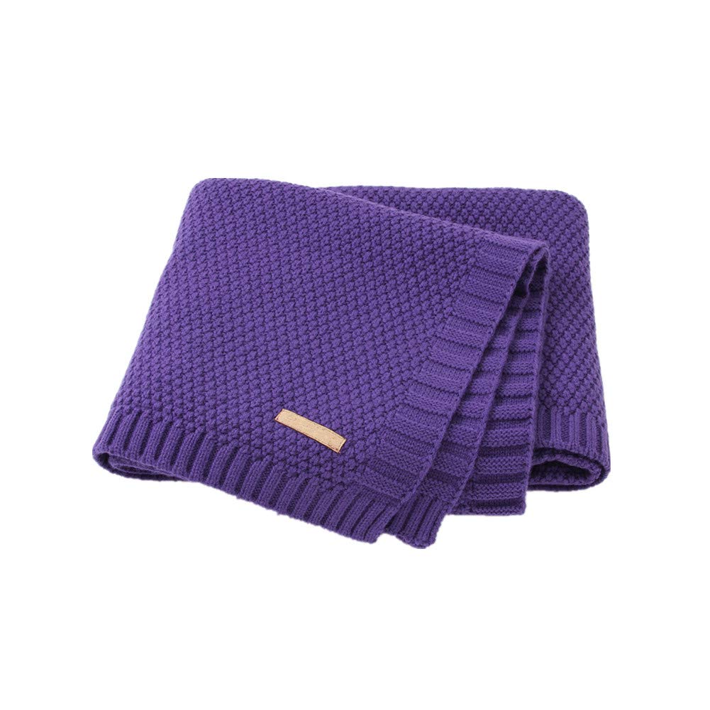 Odot Baby Soft Knit Pure Blanket for Boys and Girls, Toddler Warm Swaddle Sleeping Square Throw Blankets Knitted Unisex Patterns Pram Cot Bed Textured Sleep Blanket (80x100cm,Dark purple) — image 1