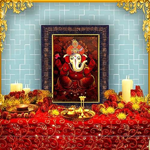 Image of Hawai Lord Ganpati Photo Frame, Size- 8.5x7inch | Engineered Wood Wall Hanging Home Decor Religious Frame | SFDI276BLKFRM