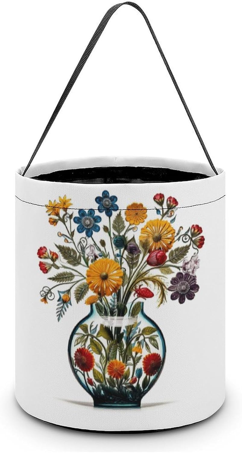 Folk Art Style Flowers Halloween Candy Bag Trick Or Treat Bucket
