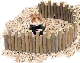 Hamster Wooden Bridge, Flexible Wood Hideout, Door Fence, Standing Climbing Platform Basket Accessories for, Mice, Gerbil, Chinchilla Chew Toys Decor (30cm)